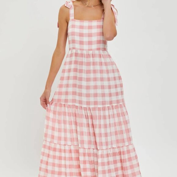 NWT Pink and White Gingham Maxi Dress - Picture 2 of 5
